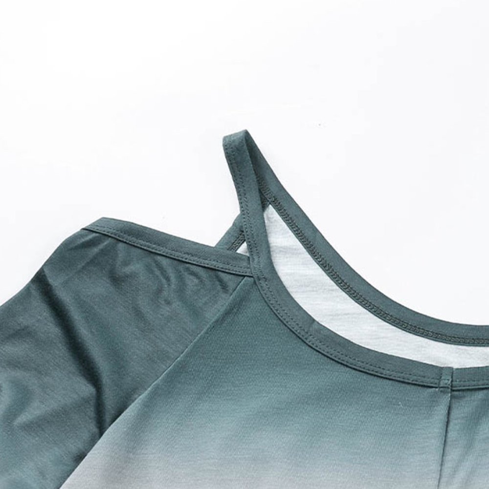 Ombre Dark Teal & Ivory Cold Shoulder Shirt - Picture 8 of 10